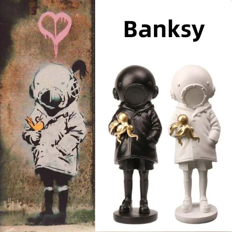 DecorBites™ Banksy Deep Diver Sculpture: Modern Street Art Girl Statue for Home & Office Decor