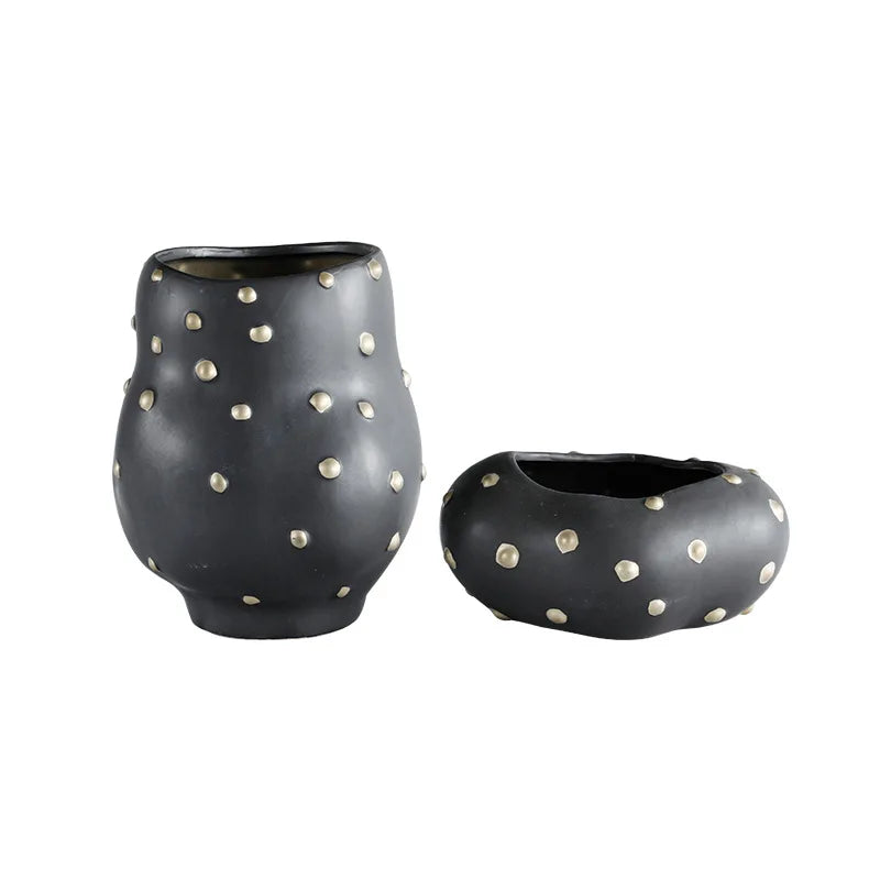 DecorBites™ Black Resin Flower Pot Gold Accent Vase for Chic Home Decor