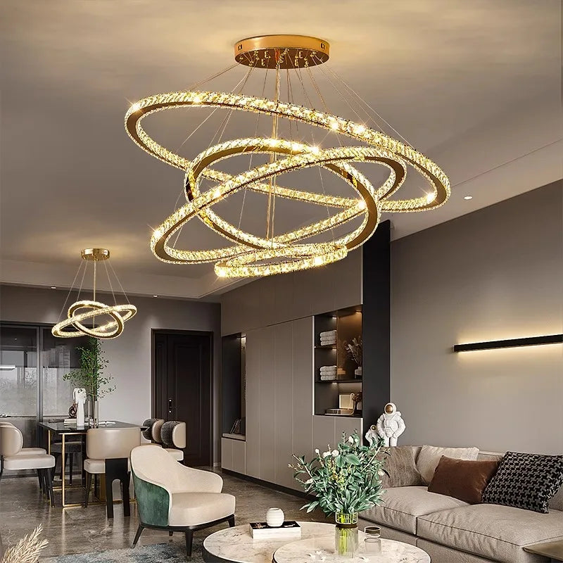 DecorBites™ Crystal Chandelier Stair Pendant Lamp Living Room Lighting
