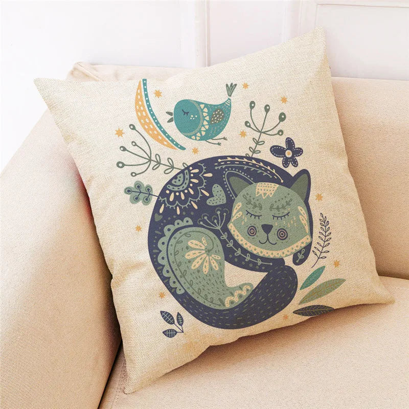 DecorBites™ Cartoon Cat Linen Pillowcase: Modern Home Decor for Sofa, Kids Room, Bed