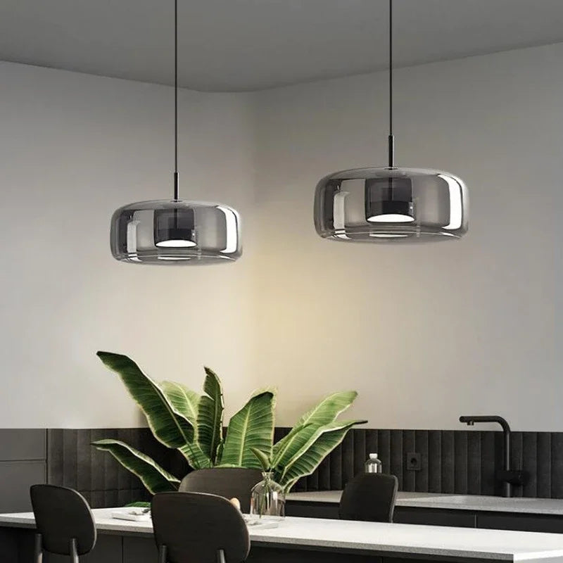 DecorBites™ Glass Bowl Chandelier: Modern Nordic LED Smoke Hanging Lamp for Dining Room, Bar - Indoor Decor Lighting