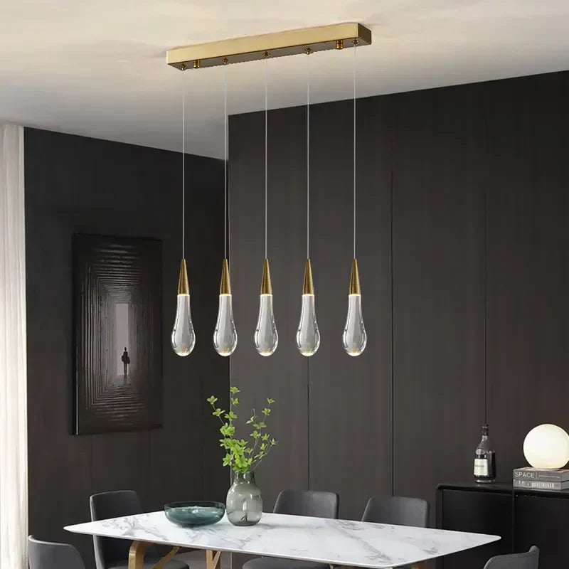 DecorBites™ Gold Crystal Water Drop Pendant Lights for Dining Room Chandelier