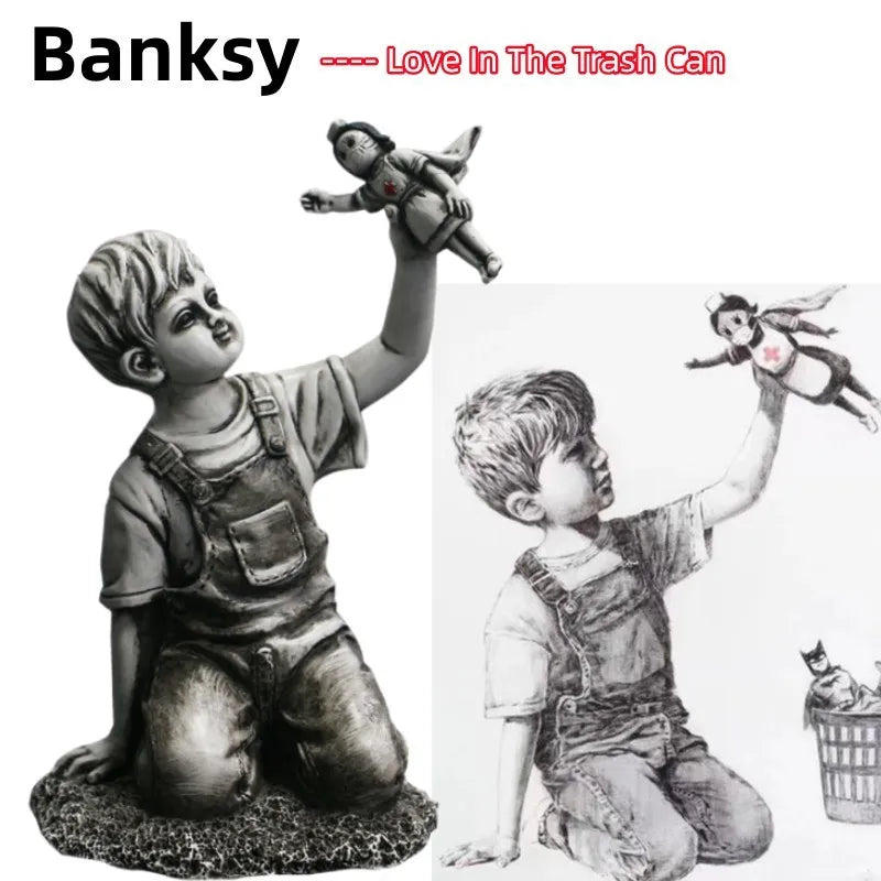 DecorBites™ Banksy Sculpture Boy NHS Super Nurse Angel Figurines for Home Decor
