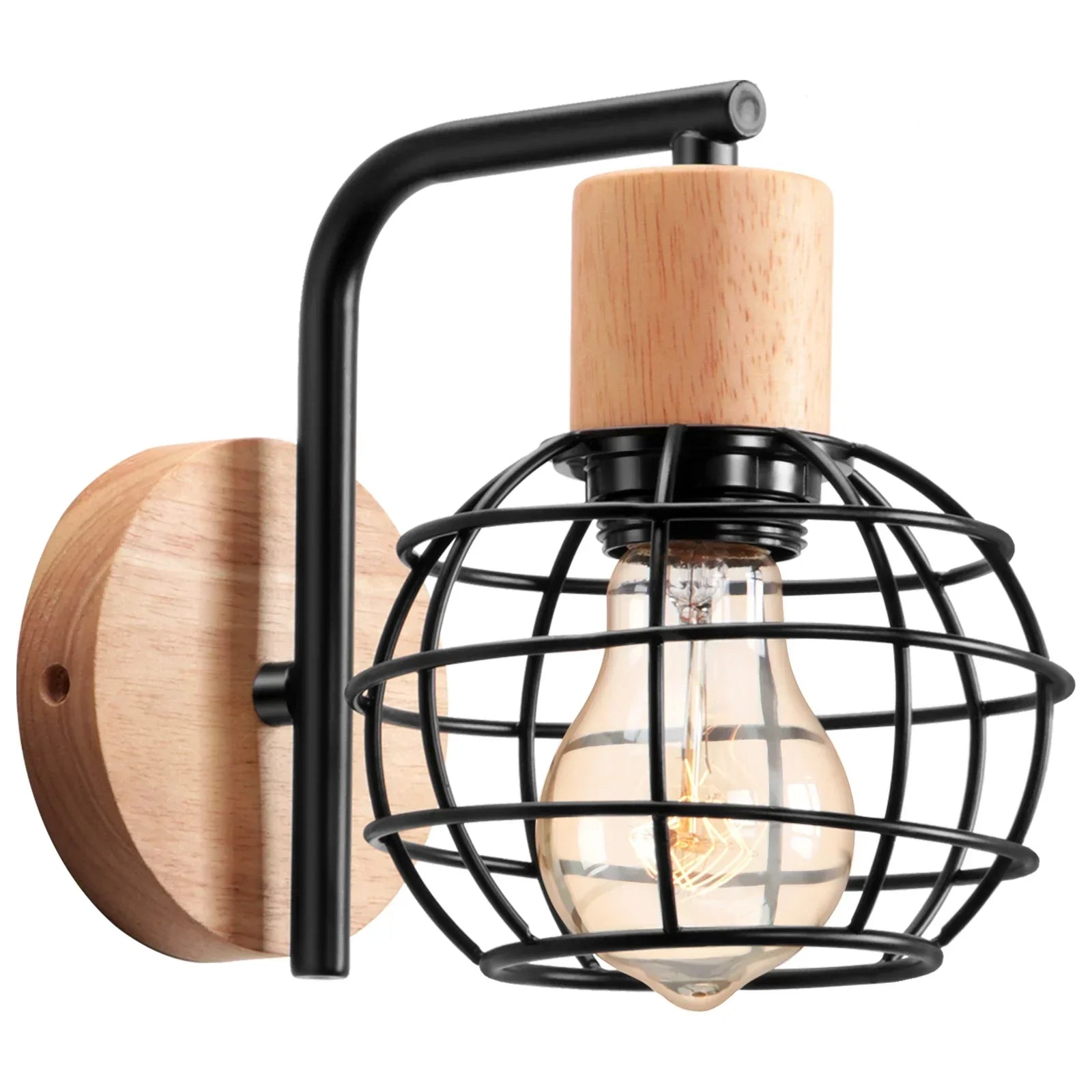 DecorBites™ Iron Wood Wall Lamp Shade: Nordic Indoor Sconce for Bedroom, Living Room, Restaurant