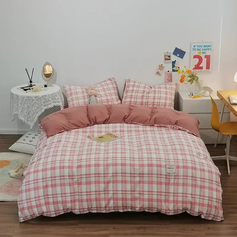 DecorBites™ Japanese Grid Print Bedding Set for All Seasons, Queen/King Size Quilt Cover