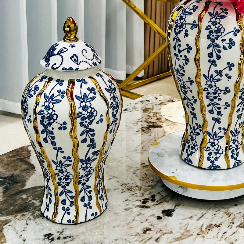 DecorBites™ Blue Glazed Ceramic General Vase Handicrafts Flower Vase Ginger Jar