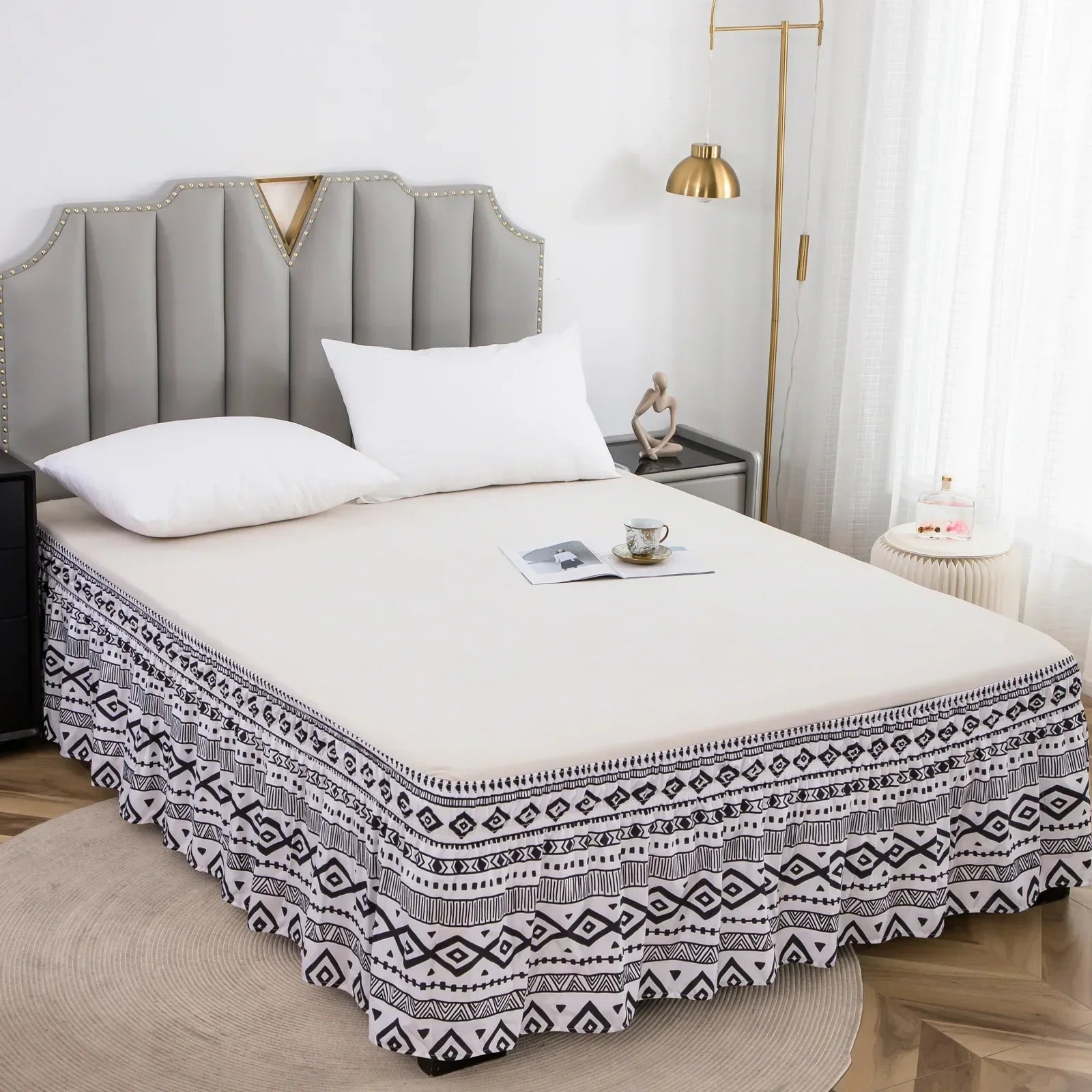 DecorBites™ Elastic Band Diamond Lattice Ruffled Bed Skirt for Queen Size Mattress
