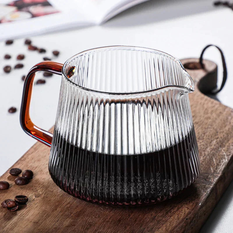 DecorBites™ Glass Coffee Pot with V-Shaped Spout and Vertical Stripes, 350ml/500ml