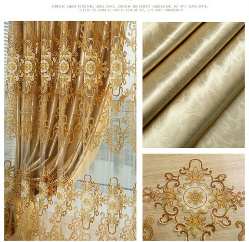 DecorBites™ Jacquard Light Brown Blackout Curtains - Luxury Shading Window Valance for Living Room & Bedroom