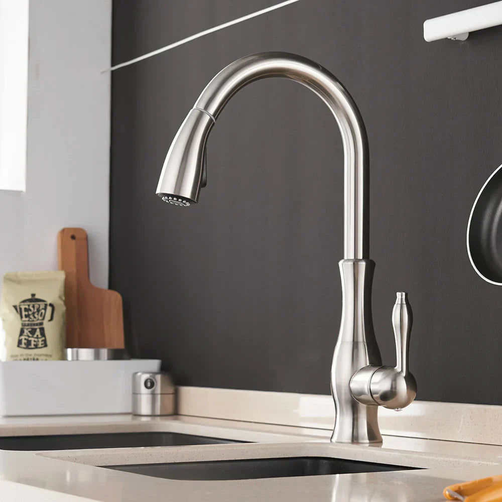 DecorBites™ Gold Single Handle Pull Out Kitchen Faucet Swivel Water Mixer Tap 866011