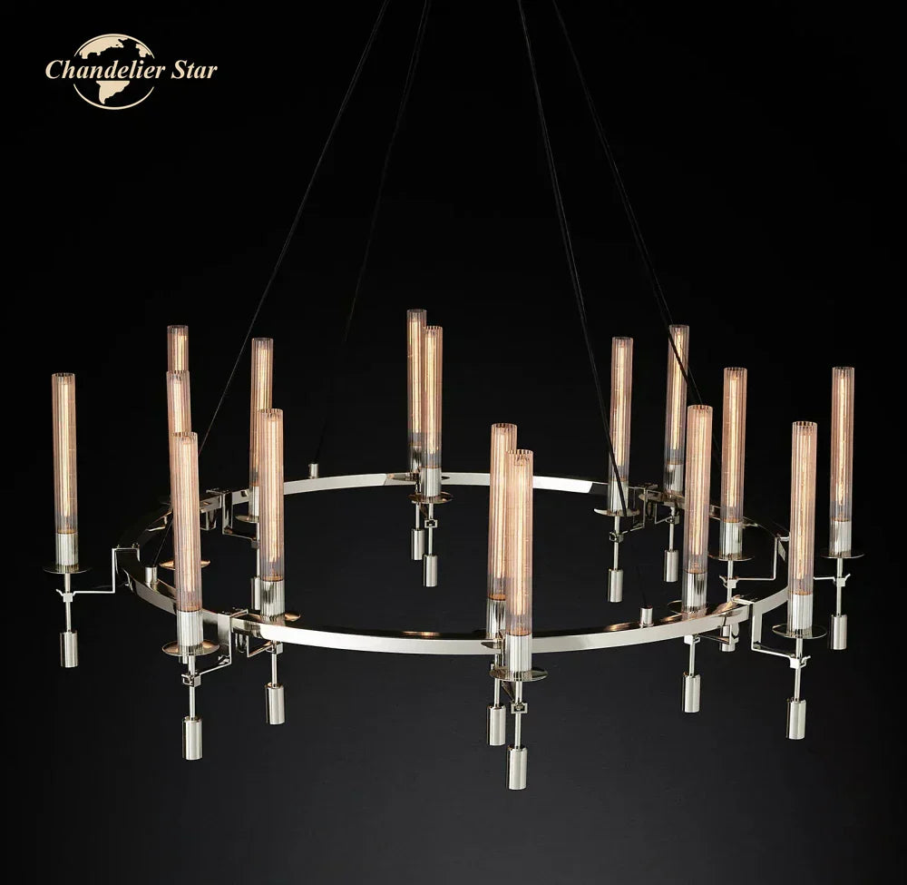 DecorBites™ LED Round Glass Chandelier for Living Dining Room Lighting