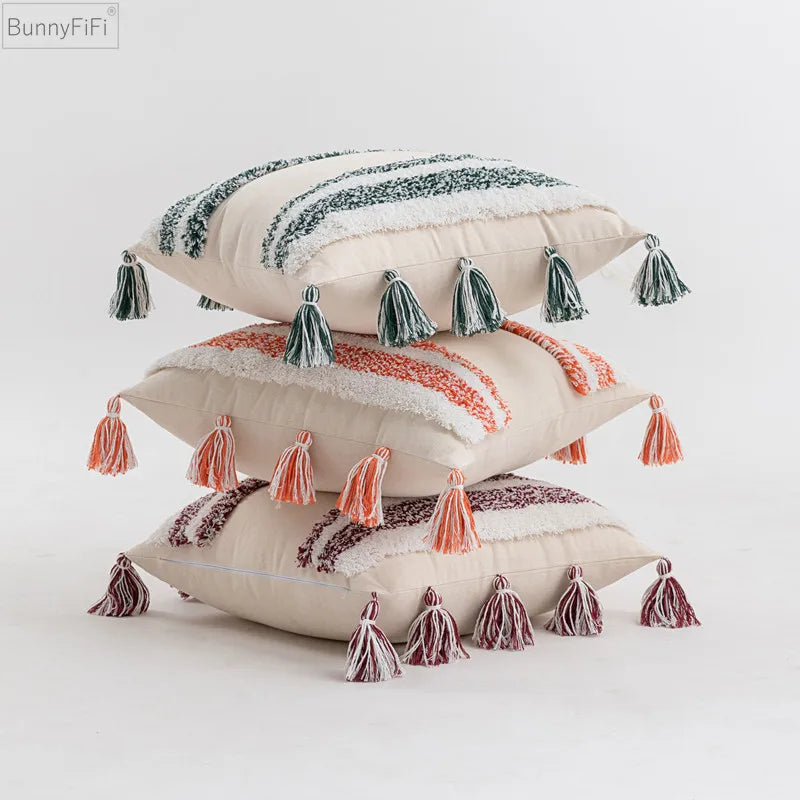 DecorBites™ Blue Grey Stripe Tufted Cushion Cover 45x45cm/30x50cm for Home Decoration