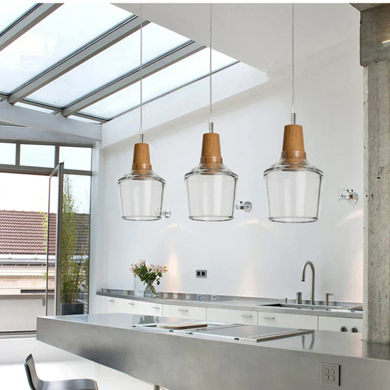 DecorBites™ Glass and Wood Pendant Light for Modern American Retro Dining Loft Decor