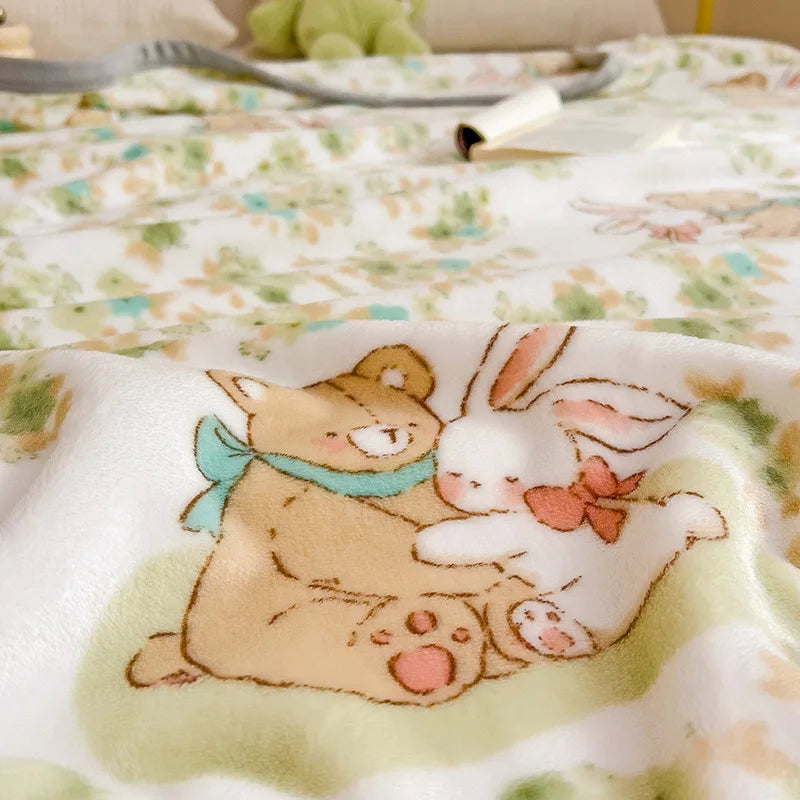 DecorBites™ Cartoon Milk Velvet Blanket: Soft Coral Fleece Summer Sofa Cover & Queen Blanket