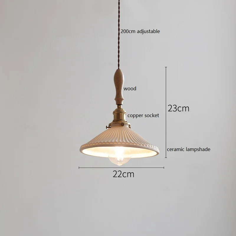 DecorBites™ Copper Ceramic LED Pendant Lamp with Wood Handle for Home Decor
