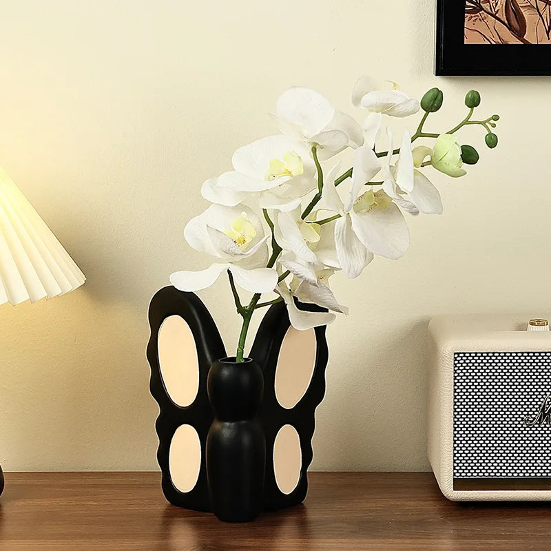 DecorBites™ Black Butterfly Ceramic Vase - Abstract Shape for Floral Arrangements & Home Decor