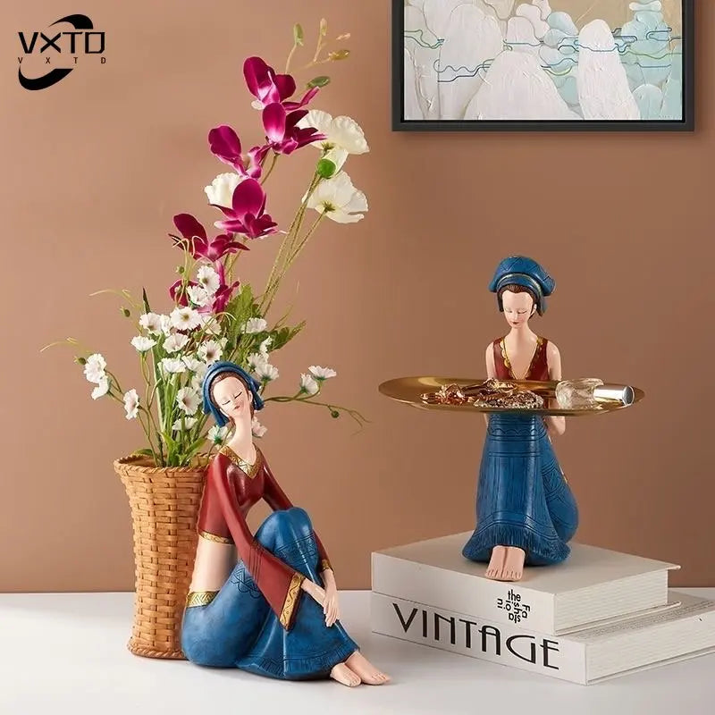 DecorBites™ Cute Girls Storage Tray Resin Ornaments, Home Decor Crafts & Office Desk Figurines