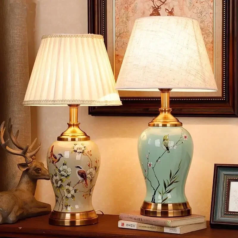 DecorBites™ Chinese Ceramic Table Lamp for Living Room, Bedroom, and Study Room