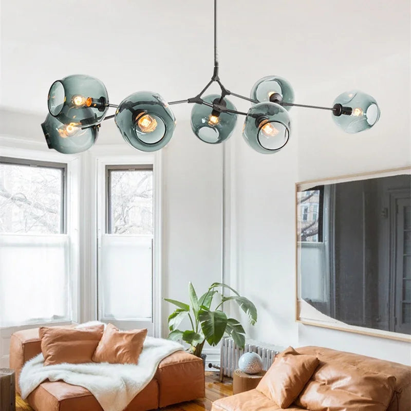 DecorBites™ Glass Branch Ceiling Chandelier with Multi Color Lampshades
