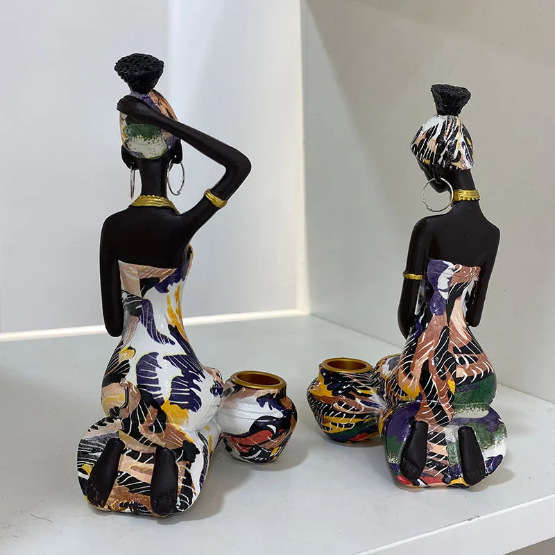 DecorBites™ Black Woman Candlestick: African Exotic Statue for Interior Decor & Desktop Accessories