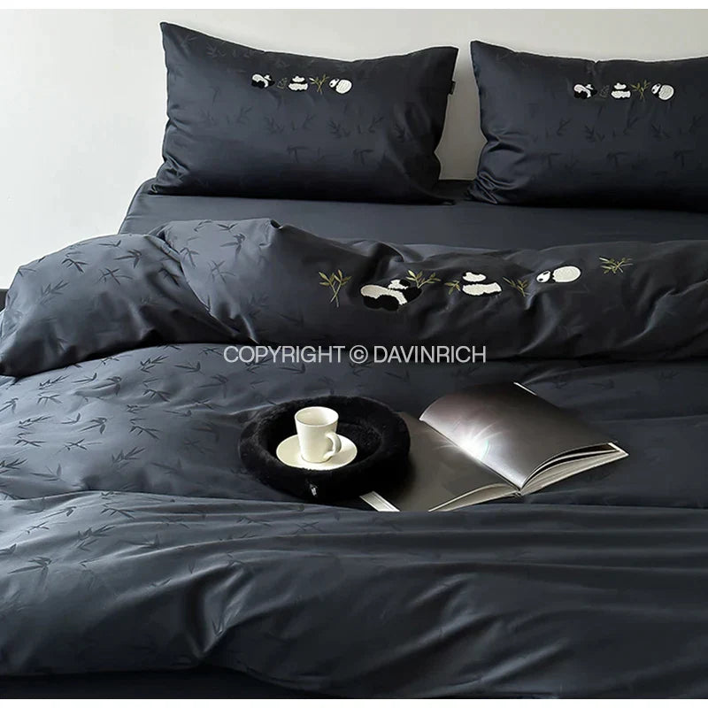 DecorBites™ Chinese Panda Bamboo Jacquard Duvet Cover Set Luxury Cotton Bed Sheet Set