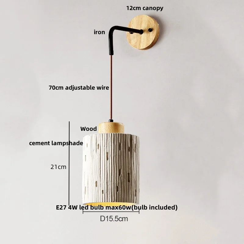 DecorBites™ Cement Shade Wood LED Wall Sconce Light Fixture for Home Decor