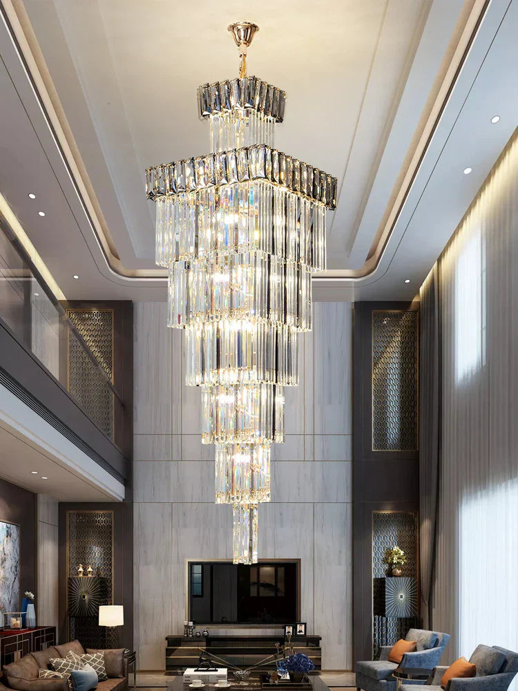 DecorBites™ Crystal Chandelier: Duplex Villa Spiral Staircase Pendant Light