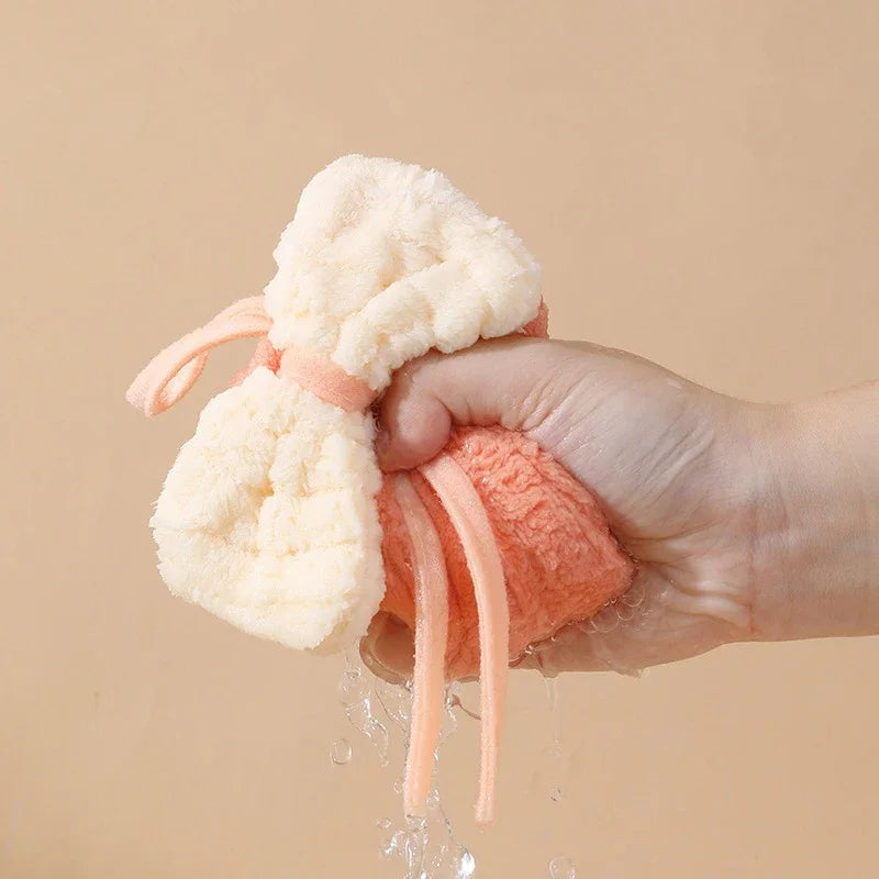 DecorBites™ Bowknot Microfiber Hand Towels Soft & Absorbent Coral Velvet for Kitchen & Bathroom