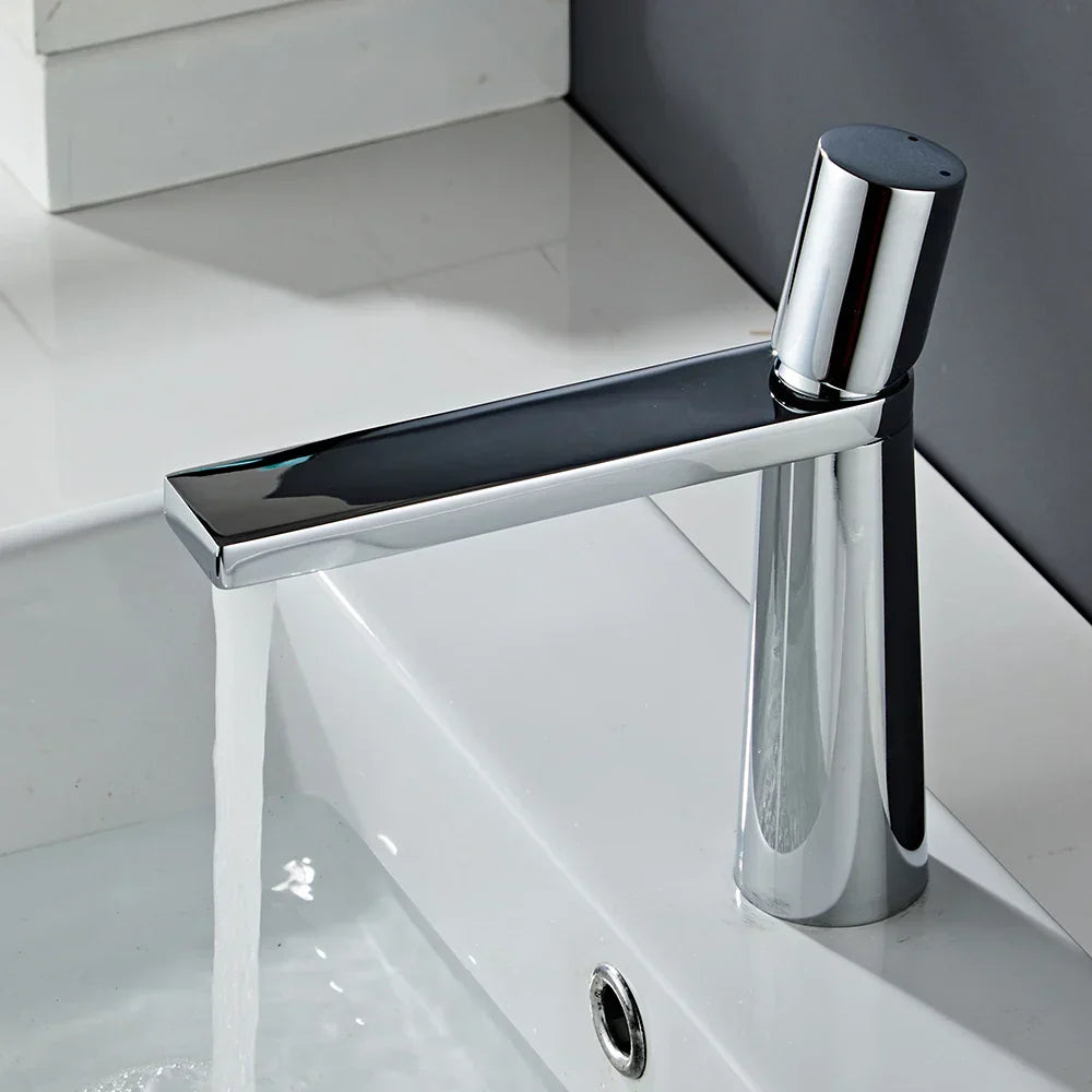 DecorBites™ Brass Bathroom Faucet Mixer Tap, Black/Gold Finish, Single Handle Hot/Cold Lavatory