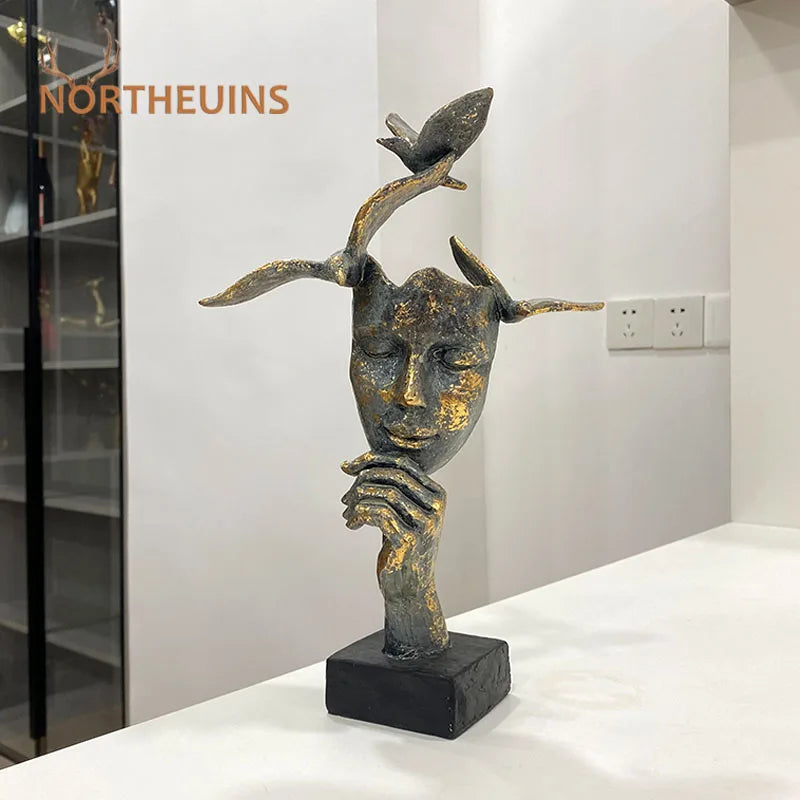 DecorBites™ Golden Mask Bird Figurine Statue for Home Office Decor