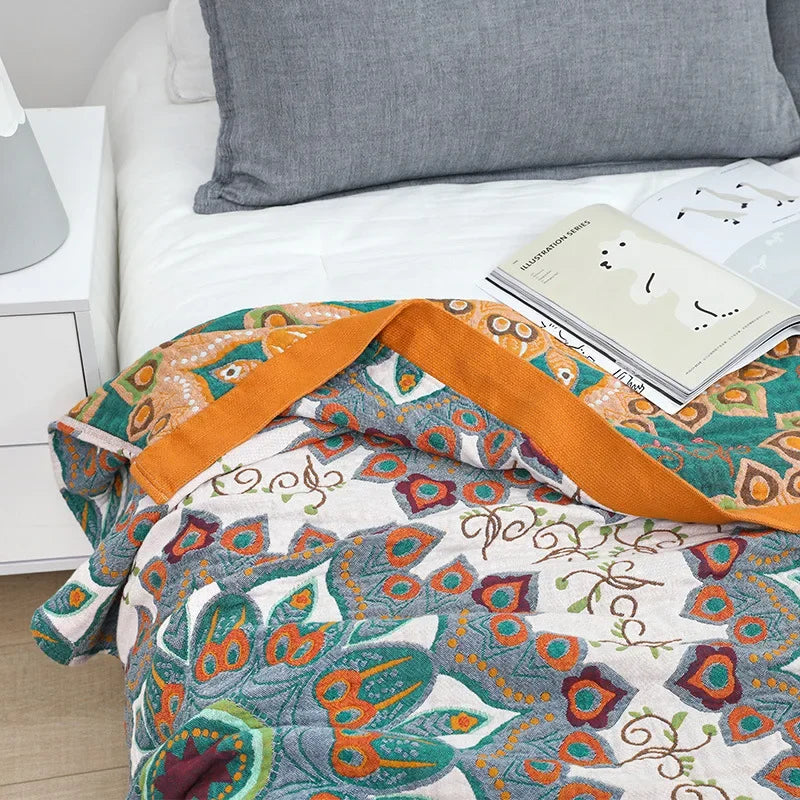 DecorBites™ Boho Mandala Cotton Summer Blanket - Double-Sided Soft Throw for Beds, Sofas