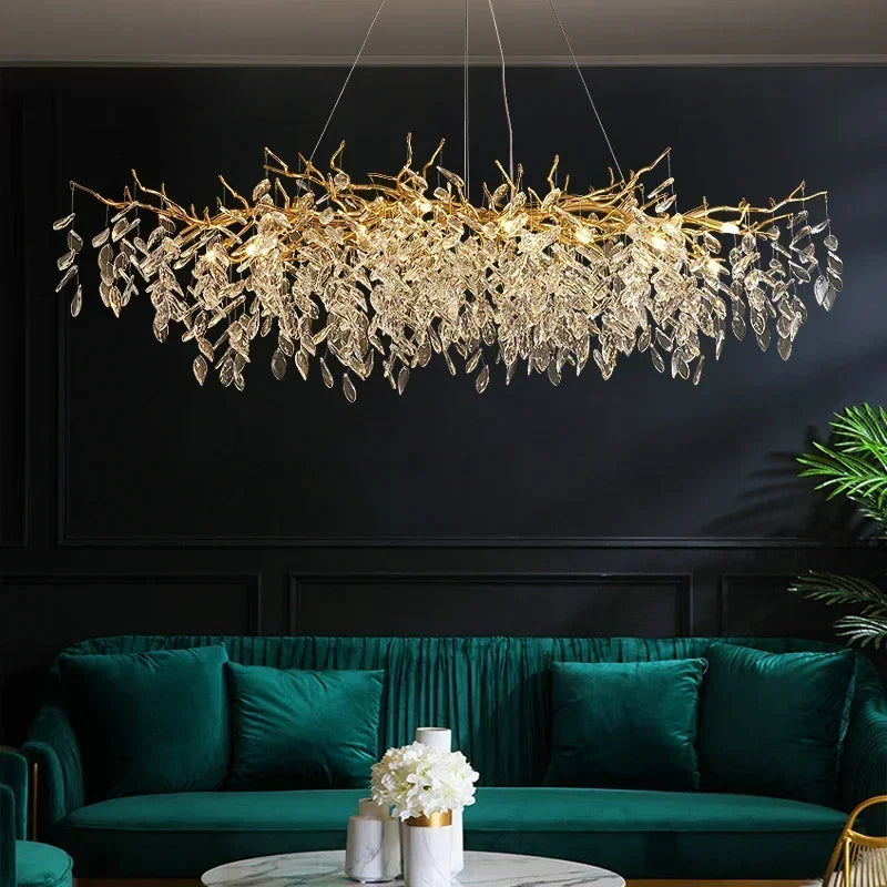 DecorBites™ Crystal Branch Chandelier LED Pendant Lamps Elegant Villa Living Room Gold Decor
