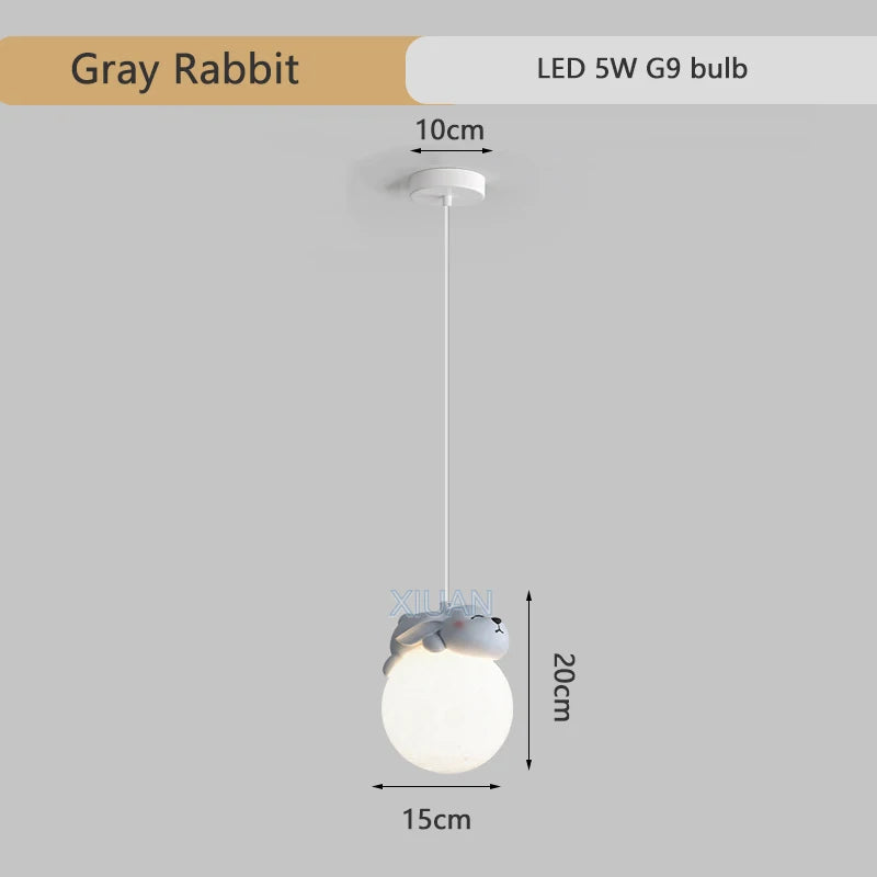 DecorBites™ Animal Resin Pendant Lamps: Bear Rabbit Dog Sheep Bunny Chandelier for Children's Room