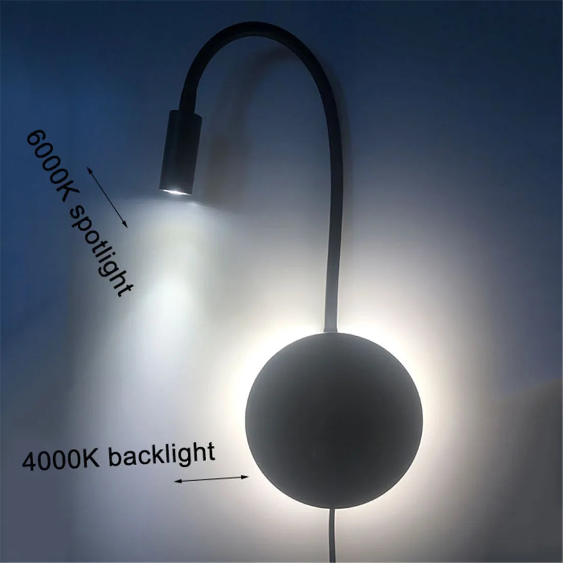 DecorBites™ Corded Gooseneck Wall Sconce with USB Port Switch and Cree LED Backlight