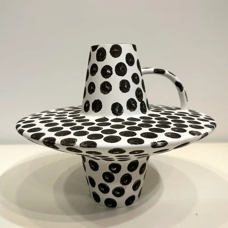 DecorBites™ Black White Dots Ceramic Vase Geometric Abstraction Handicraft Floral Accessories