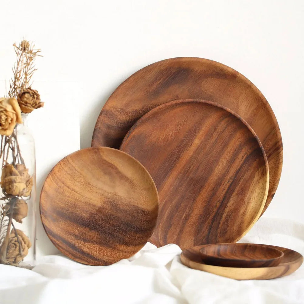 DecorBites™ Beech Wooden Round Plate for Snacks, Sushi & Fruits