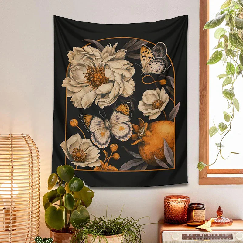 DecorBites™ Butterfly Flower Tapestry Wall Hanging - Bohemian Botanical Celestial Floral Decor