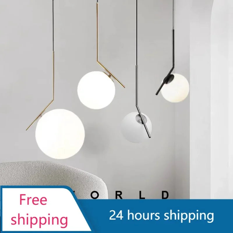 DecorBites™ Glass Ball Pendant Light Fixture Modern Hanging Lamp for Bedroom Dining Room
