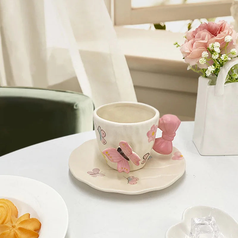 DecorBites™ Bowknot Ceramic Cup & Saucer Set for Dining Table and Coffee - Tea & Juice Mug