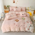 DecorBites™ Cartoon Rabbit Applique Embroidery Bedding Set with Velvet Fleece for Cozy Comfort