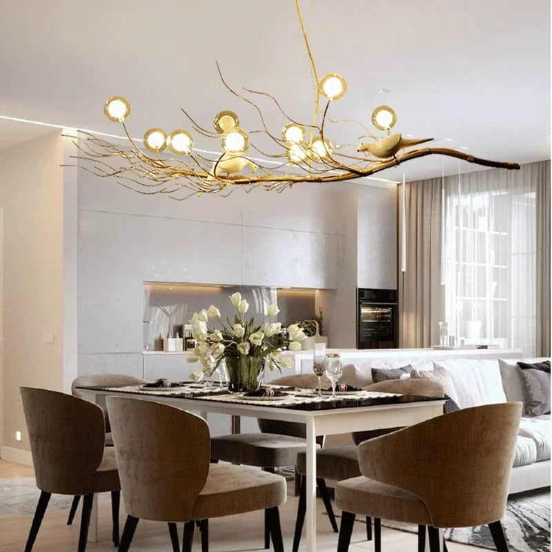 DecorBites™ Bird Nest LED Chandelier: Retro Iron Branch Pendant Lighting for Dining Room