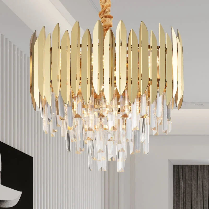 DecorBites™ Crystal Chandelier LED Pendant Light Fixture for Luxury Living Room Décor