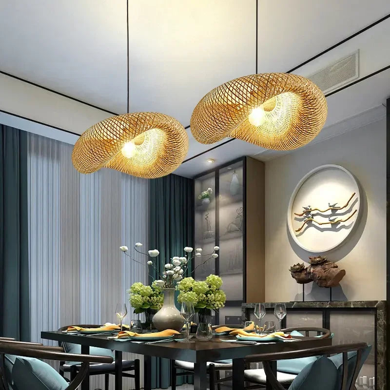 DecorBites™ Bamboo Chandelier: Handwoven LED Ceiling Pendant for Home Decor