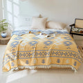 DecorBites™ Bohemian Cotton Throw Blanket - Four Layer Gauze Bedspread with Tassel Detail