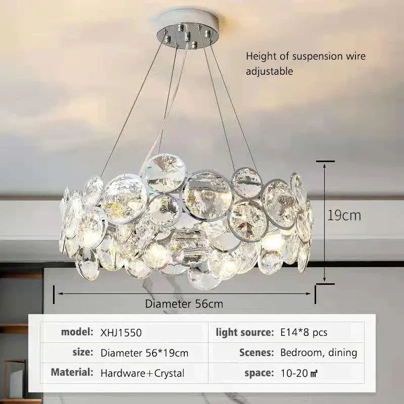 DecorBites™ Crystal Chandelier Chrome Ceiling Pendant Light Fixture for Modern Luxury Living Home Décor