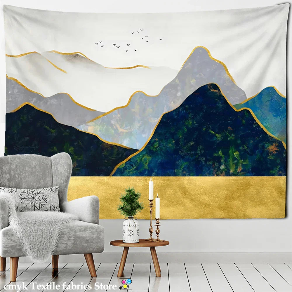 Abstract Mountains Oil Painting Tapestry Wall Hanging for Boho Witchcraft Aesthetics Room Decor by DecorBites™