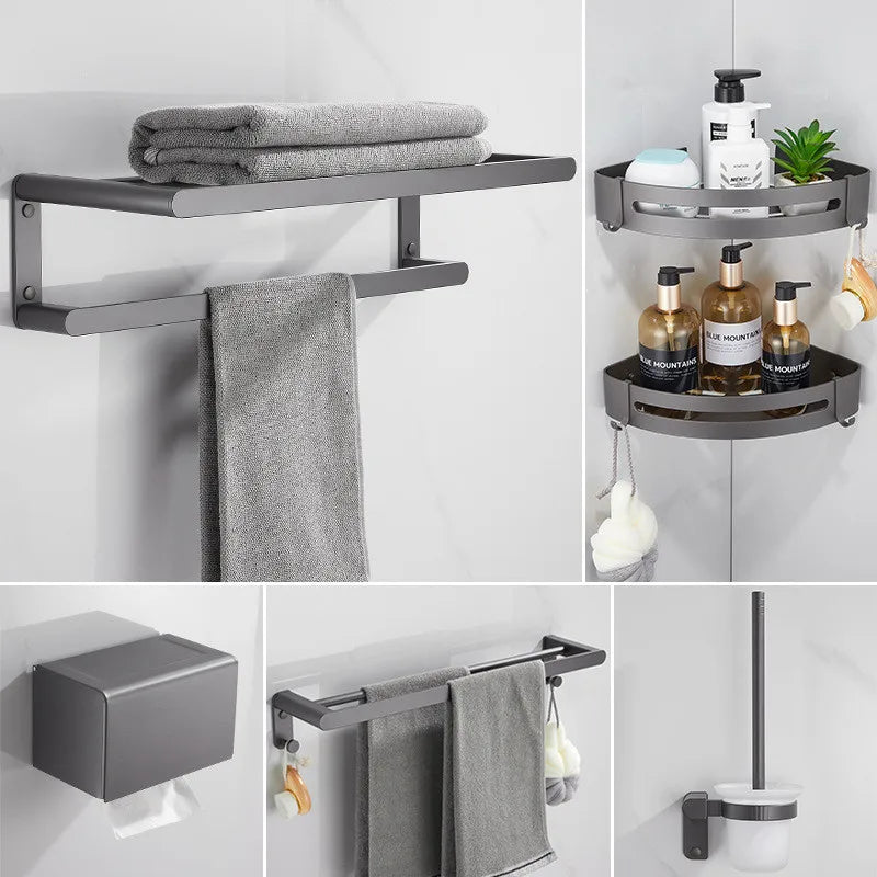 DecorBites™ Bathroom Hardware Set: Towel Rack, Shelf, Paper Holder, Towel Holder, Toilet Brush Holder