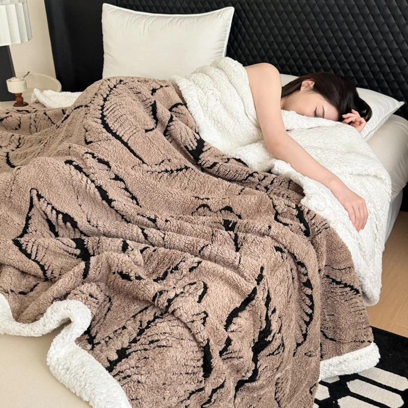 DecorBites™ Leaf Jacquard Double-Layer Flannel Blanket for Sofa and Bed