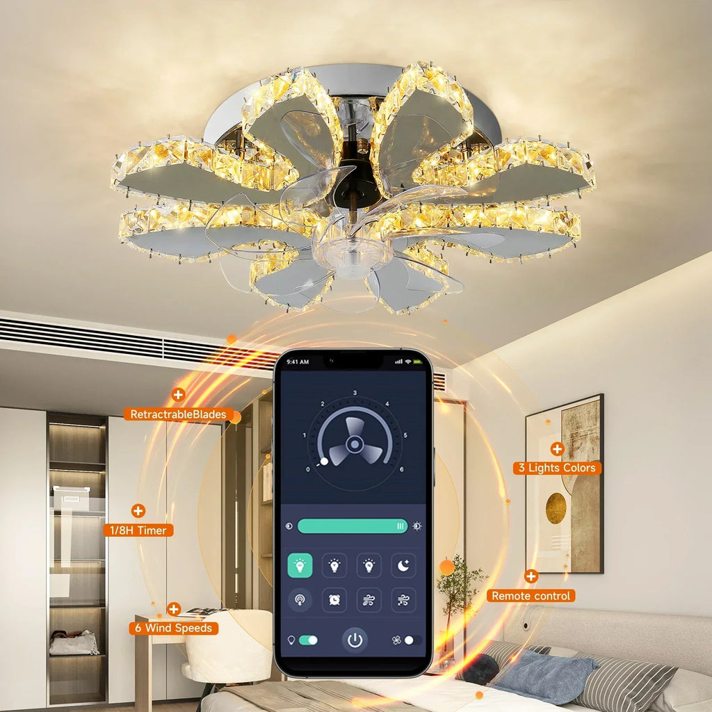 DecorBites™ Crystal Luxury Ceiling Fan with LED Lamp Chandelier Smart Home Decor Fixtures