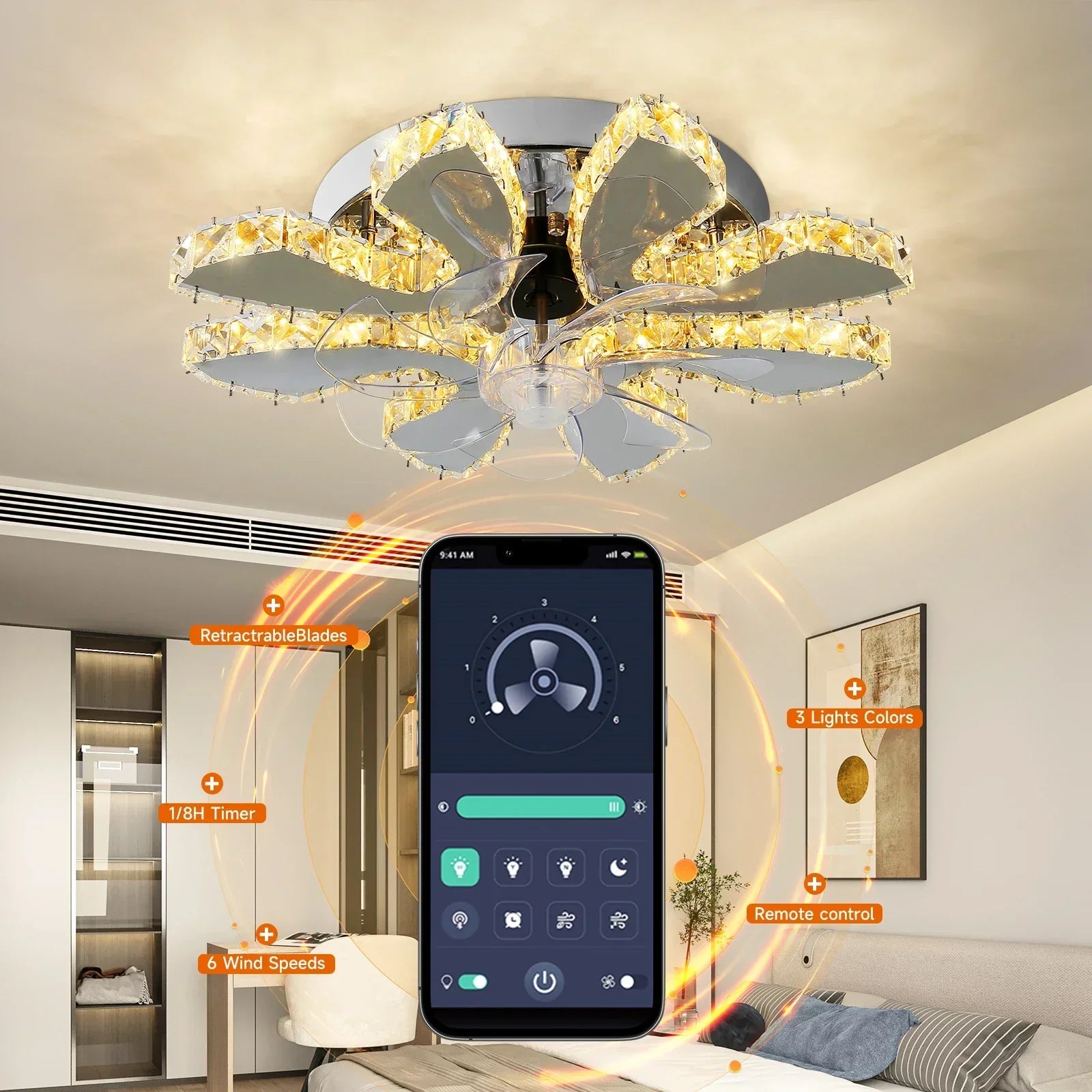 DecorBites™ Crystal Luxury Ceiling Fan with LED Lamp Chandelier Smart Home Decor Fixtures